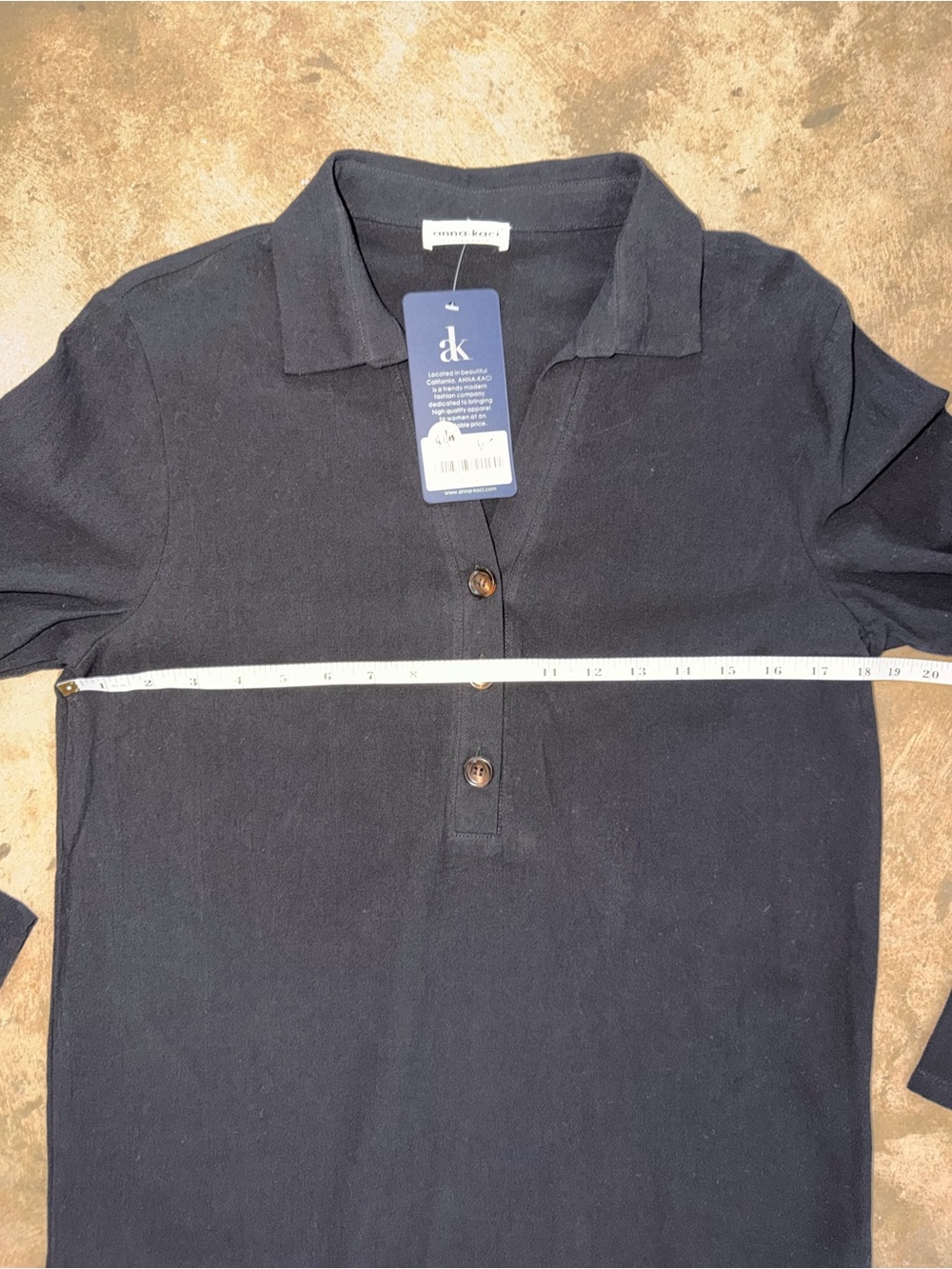 Anna-Kaci Black Collared Tunic Shirt Dress Long Sleeve Size M NWT - Picture 4 of 7